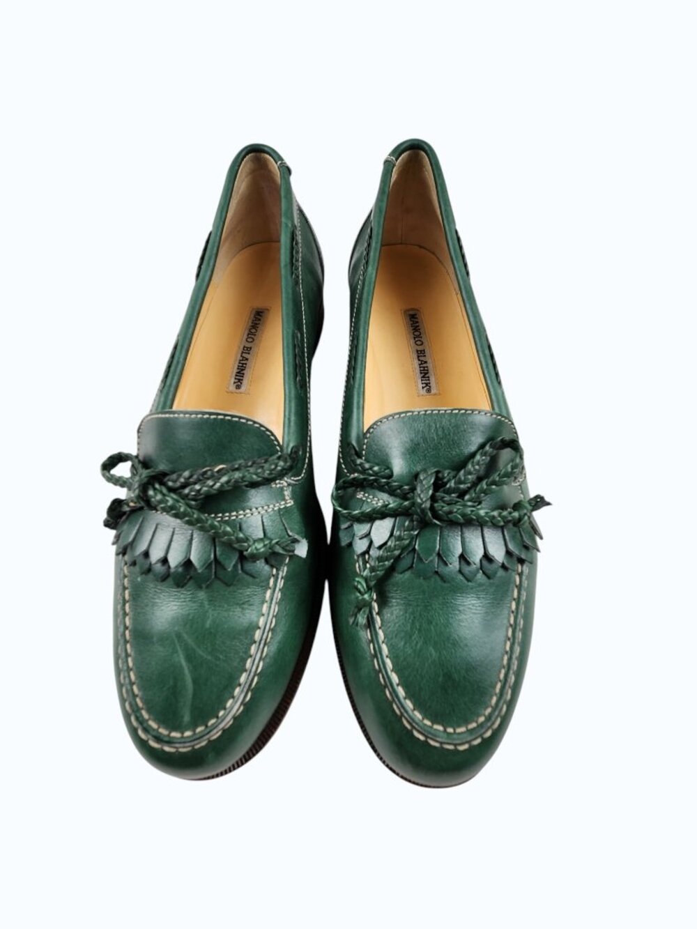 Manolo Blahnik Green Leather Tassel Loafers EU 39.5 (US 9) Italy